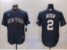 New York Yankees #2 Derek Jeter Navy Blue Pinstripes Jersey