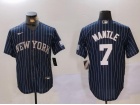 New York Yankees #7 Mickey Mantle Navy Blue Pinstripes Jersey