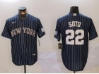 New York Yankees #22 Juan Soto Navy Blue Pinstripes Jersey