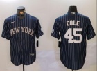 New York Yankees #45 Gerrit Cole Navy Blue Pinstripes Jersey