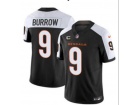 Cincinnati Bengals #9 Joe Burrow Black with White Shoulders w/ C Patch Jersey