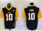 Green Bay Packers #10 Jordan Love Black With Yellow Sleeves F.U.S.E  Jersey