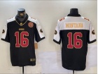 San Francisco 49ers #16 Joe Montana Black with White Shoulders Jersey