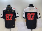 Kansas City Chiefs #87 Travis Kelce Black with White Shoulders Golden Name Jersey