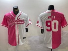 Pittsburgh Steelers #90 T.J. Watt White/Pink Split Baseball Jersey