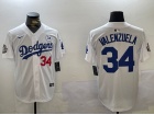 Los Angeles Dodgers #34 Fernando Valenzuela White with 2024 WS Patch and 34 Patch Players Limited Je...