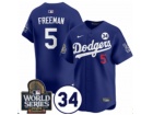 Los Angeles Dodgers #5 Freddie Freeman Blue with 2024 WS Patch and 34 Patch Players Limited Jersey 