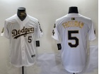 Los Angeles Dodgers #5 Freddie Freeman White Golden with 2024 WS Patch & 34 Patch Players Limited Jersey