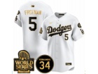 Los Angeles Dodgers #5 Freddie Freeman White Golden with 2024 WS Patch & 34 Patch Players Limited Jersey