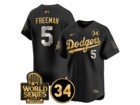 Los Angeles Dodgers #5 Freddie Freeman Black Golden with 2024 WS Patch & 34 Patch Players Limited Jersey