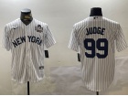 New York Yankees #99 Aaron Judge White Pinstrip with 2024 WS Patch Jersey