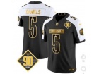 Washington Commanders #5 Jayden Daniels Black Golden with White Shoulders 90th Patch F.U.S.E Limited Jersey