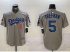 Los Angeles Dodgers #5 Freddie Freeman Grey with 2024 Champions Patch and 34 Black Patch Players Lim...