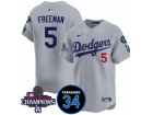 Los Angeles Dodgers #5 Freddie Freeman Grey with 2024 Champions Patch and 34 Black Patch Players Limited Jersey