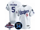 Los Angeles Dodgers #5 Freddie Freeman White with 2024 Champions Patch and 34 Black Patch Players Li...