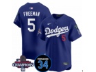 Los Angeles Dodgers #5 Freddie Freeman Blue with 2024 Champions Patch and 34 Black Patch Players Lim...