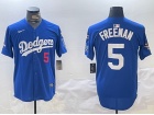 Los Angeles Dodgers #5 Freddie Freeman Blue with 2024 Champions Patch and 34 Black Patch Players Limited Jersey