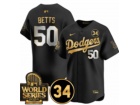 Los Angeles Dodgers #50 Mookie Betts Black Golden with 2024 WS Patch and 34 Patch Players Limited Je...