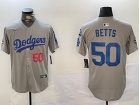 Los Angeles Dodgers #50 Mookie Betts Grey with 2024 Champions Patch and 34 Black Patch Players Limit...