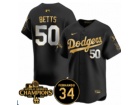 Los Angeles Dodgers #50 Mookie Betts Black Golden with 2024 Champions Patch and 34 Black Patch Playe...