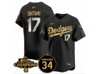 Los Angeles Dodgers #17 Shohei Ohtani Black Golden with 2024 Champions Patch and 34 Black Patch Play...