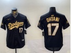 Los Angeles Dodgers #17 Shohei Ohtani Black Golden with 2024 Champions Patch and 34 Black Patch Players Limited Jersey