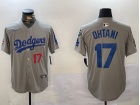 Los Angeles Dodgers #17 Shohei Ohtani Grey with 2024 Champions Patch and 34 Black Patch Players Limi...