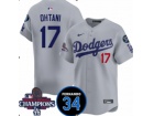 Los Angeles Dodgers #17 Shohei Ohtani Grey with 2024 Champions Patch and 34 Black Patch Players Limited Jersey