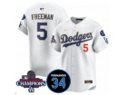 Los Angeles Dodgers #5 Freddie Freeman White Gold Program with 2024 Champions Patch and 34 Black Pat...