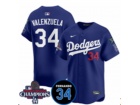 Los Angeles Dodgers #34 Fernando Valenzuela Blue with 2024 Champions Patch and 34 Black Patch Player...