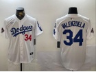 Los Angeles Dodgers #34 Fernando Valenzuela White with 2024 Champions Patch and 34 Black Patch Playe...