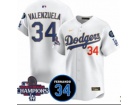 Los Angeles Dodgers #34 Fernando Valenzuela White Gold Program with 2024 Champions Patch and 34 Blac...