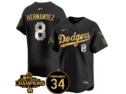 Los Angeles Dodgers #8 Kike Hernandez Black Golden with 2024 Champions Patch and 34 Black Patch Play...