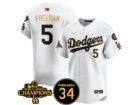 Los Angeles Dodgers #5 Freddie Freeman White Golden with 2024 Champions Patch and 34 Black Patch Pla...