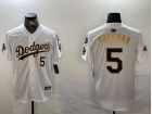 Los Angeles Dodgers #5 Freddie Freeman White Golden with 2024 Champions Patch and 34 Black Patch Players Limited Jersey