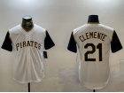 Pittsburgh Pirates #21 Robert Clemente White with Black Sleeves Throwback Cooperstown Collection Lim...