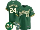 Oakland Athletics #24 Rickey Henderson Nike Green with 24 Patch Jersey