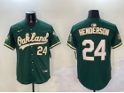 Oakland Athletics #24 Rickey Henderson Nike Green with 24 Patch Jersey