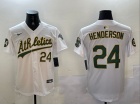 Oakland Athletics #24 Rickey Henderson Nike White with 24 Patch Jersey