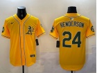 Oakland Athletics #24 Rickey Henderson Nike Yellow with 24 Patch Jersey