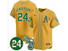 Oakland Athletics #24 Rickey Henderson Nike Yellow with 24 Patch Jersey