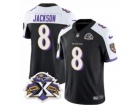 Baltimore Ravens #8 Lamar Jackson Black with White Shoulders 1996-2005 10 Yr Patch Jersey