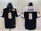 Baltimore Ravens #8 Lamar Jackson Black with White Shoulders 1996-2005 10 Yr Patch Jersey