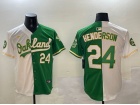 Oakland Athletics #24 Rickey Henderson Nike White/Green with 24 Patch Jersey