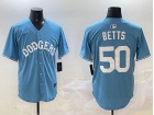 Los Angeles Dodgers #50 Mookie Betts Baby Blue with White Number Classic Fashion Jersey