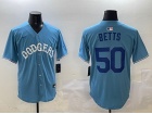 Los Angeles Dodgers #50 Mookie Betts Baby Blue with Royal Number Classic Fashion Jersey