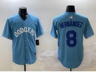 Los Angeles Dodgers #8 Kike Hernandez Baby Blue with Royal Number Classic Fashion Jersey