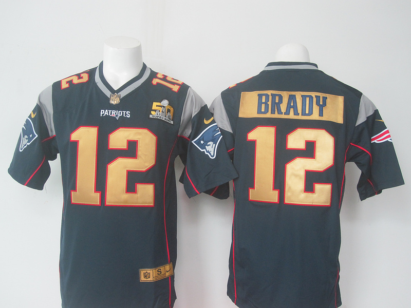 New England Patriots #12 Tom Brady Blue Super Bowl 50th Limited Jerseys